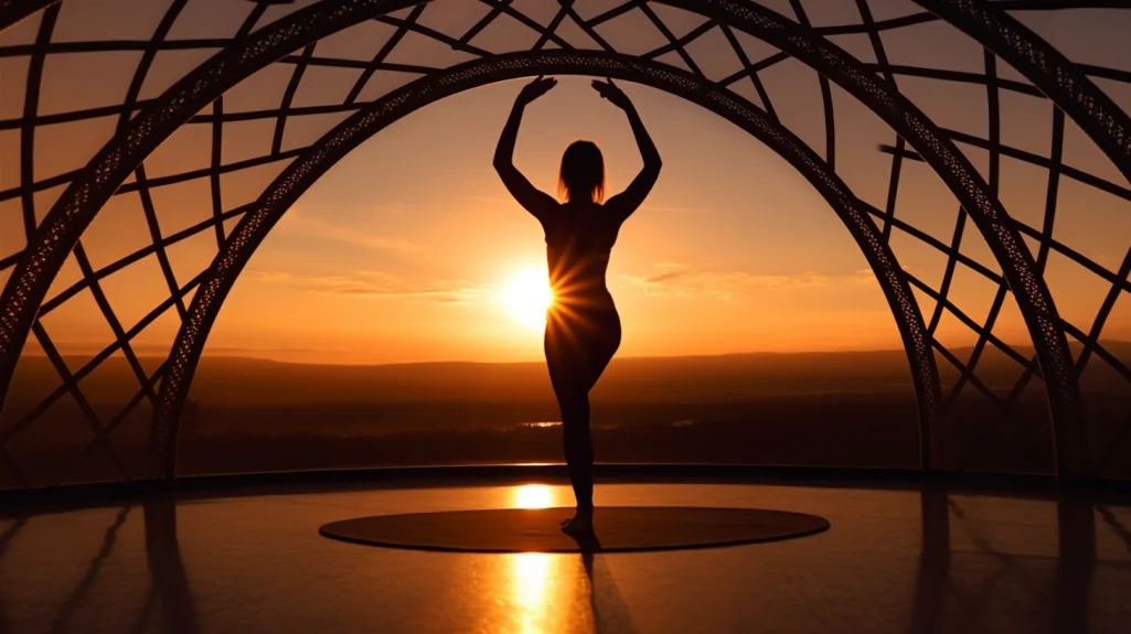 Une personne pratiquant le yoga au lever du soleil