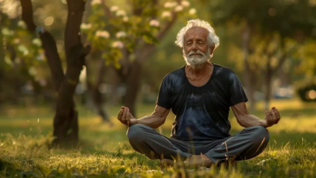 Homme âgé pratiquant des postures de yoga adaptées