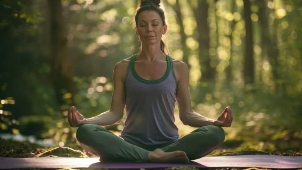 Femme pratiquant le yoga en pleine nature pour gérer le stress